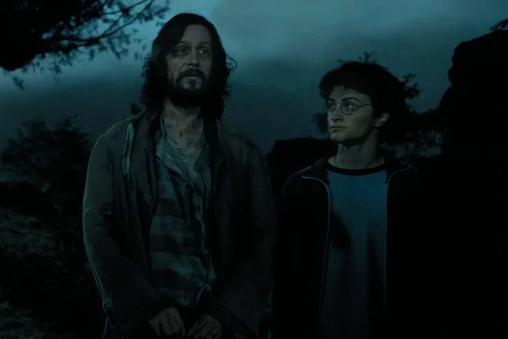 Sirius Black and Harry standing together at night