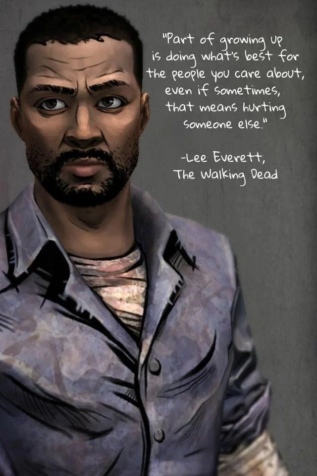 Lee Everett with a line of his dialogue printed beside him